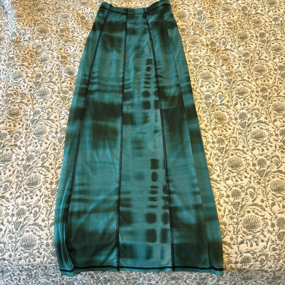 Topshop Green Pleated Maxi Pencil Skirt